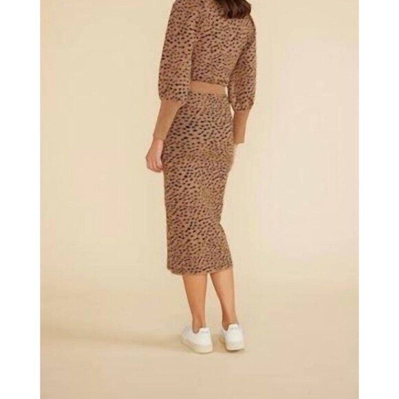 MINKPINK Luca Knit Leopard‎ Midi Skirt Tan Black Size L NWT Y2K Style - Picture 12 of 13